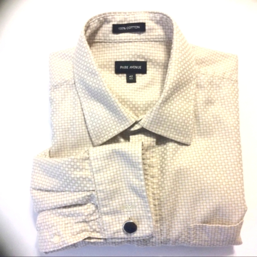 Park Avenue Beige Check Men's Dress Shirt 16.5-33"